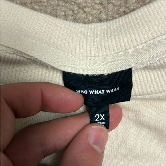 Who What Wear Womens Casual Top Beige Cotton Blend Long Sleeve Ruffles Lace 2x - Picture 2 of 9